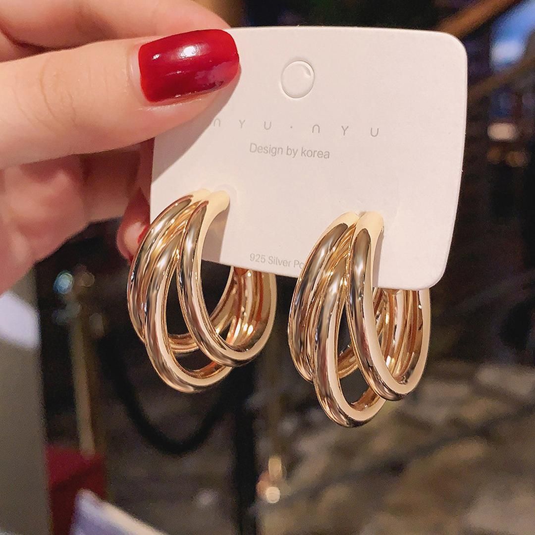 Silver plated korean Trihoop Earrings For Women and Girls