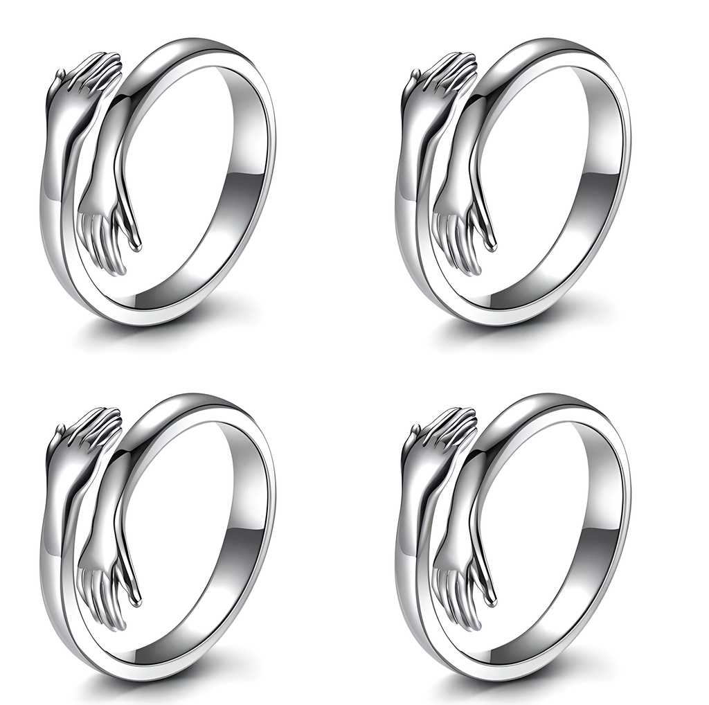 Pack of 4 Silver-Plated Friendship Loved Ones Hug Ring