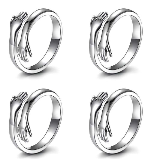 Pack of 4 Silver-Plated Friendship Loved Ones Hug Ring