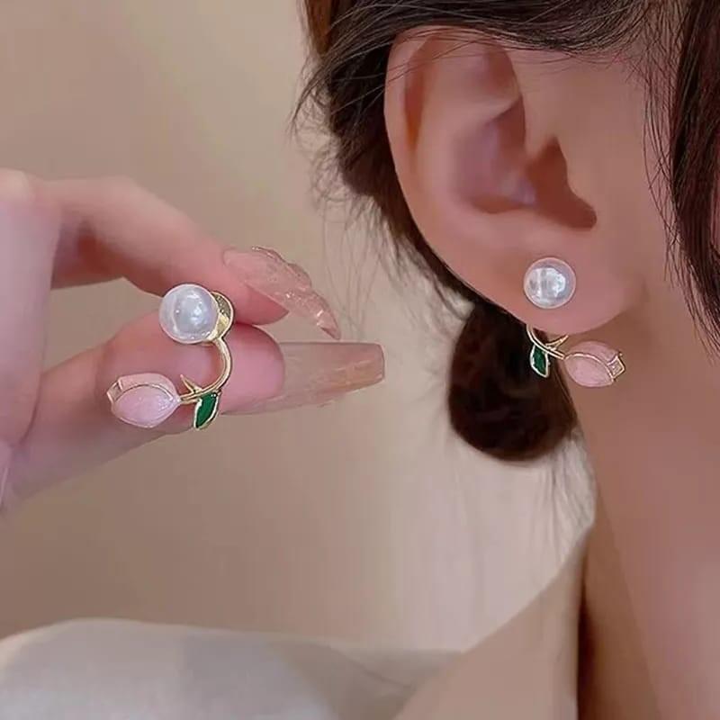 Korean Artificial Rose Stud Earrings For Women and Girls