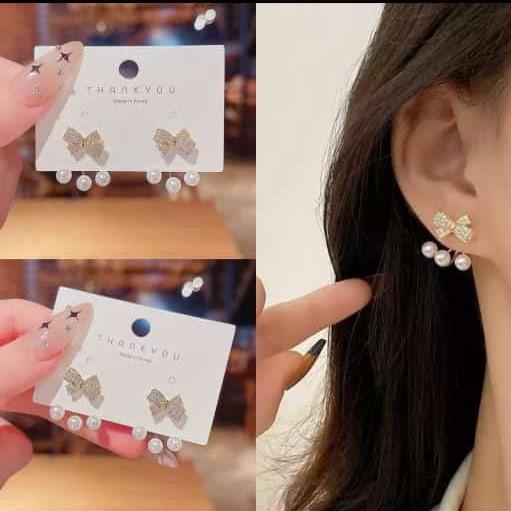 Korean Amazing Gold Plated Luxury Bow Diamon Earrings For Women and Girls