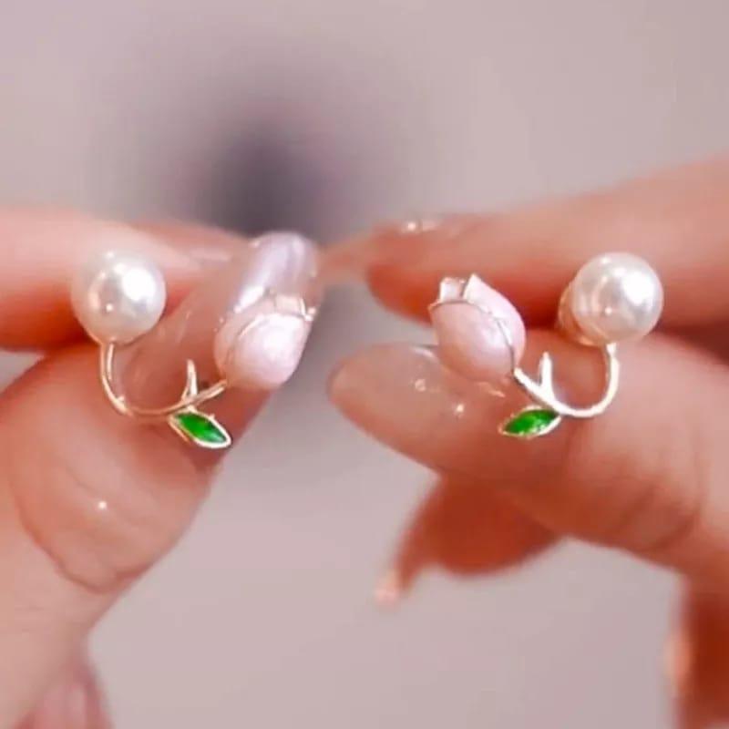 Korean Artificial Rose Stud Earrings For Women and Girls