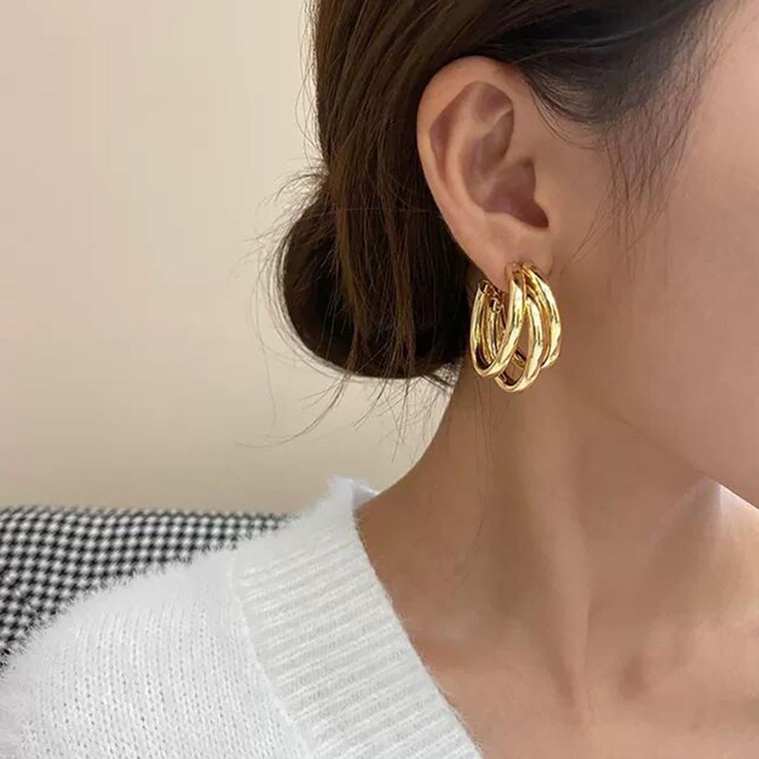 Silver plated korean Trihoop Earrings For Women and Girls