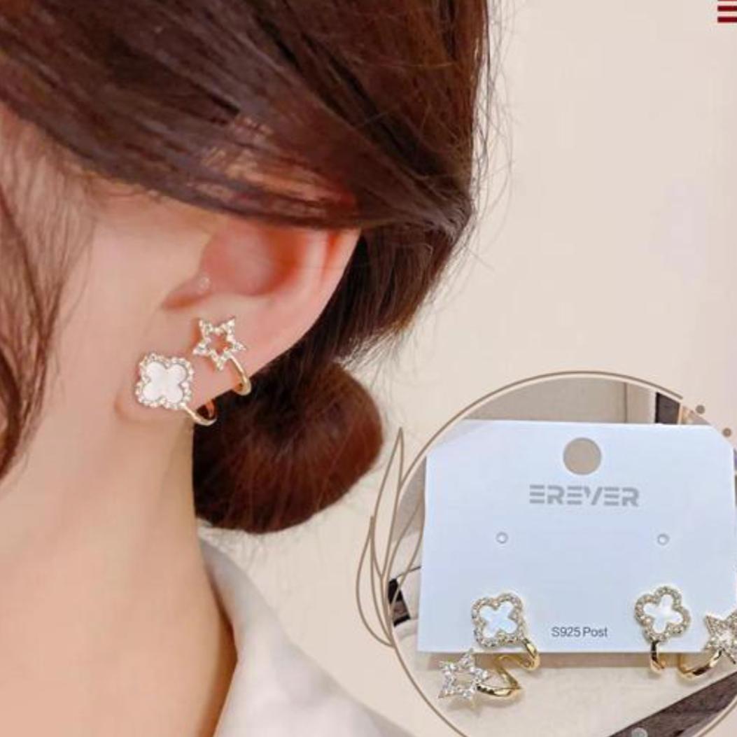 Korean Earrings : Vibrato live four leaf Clover