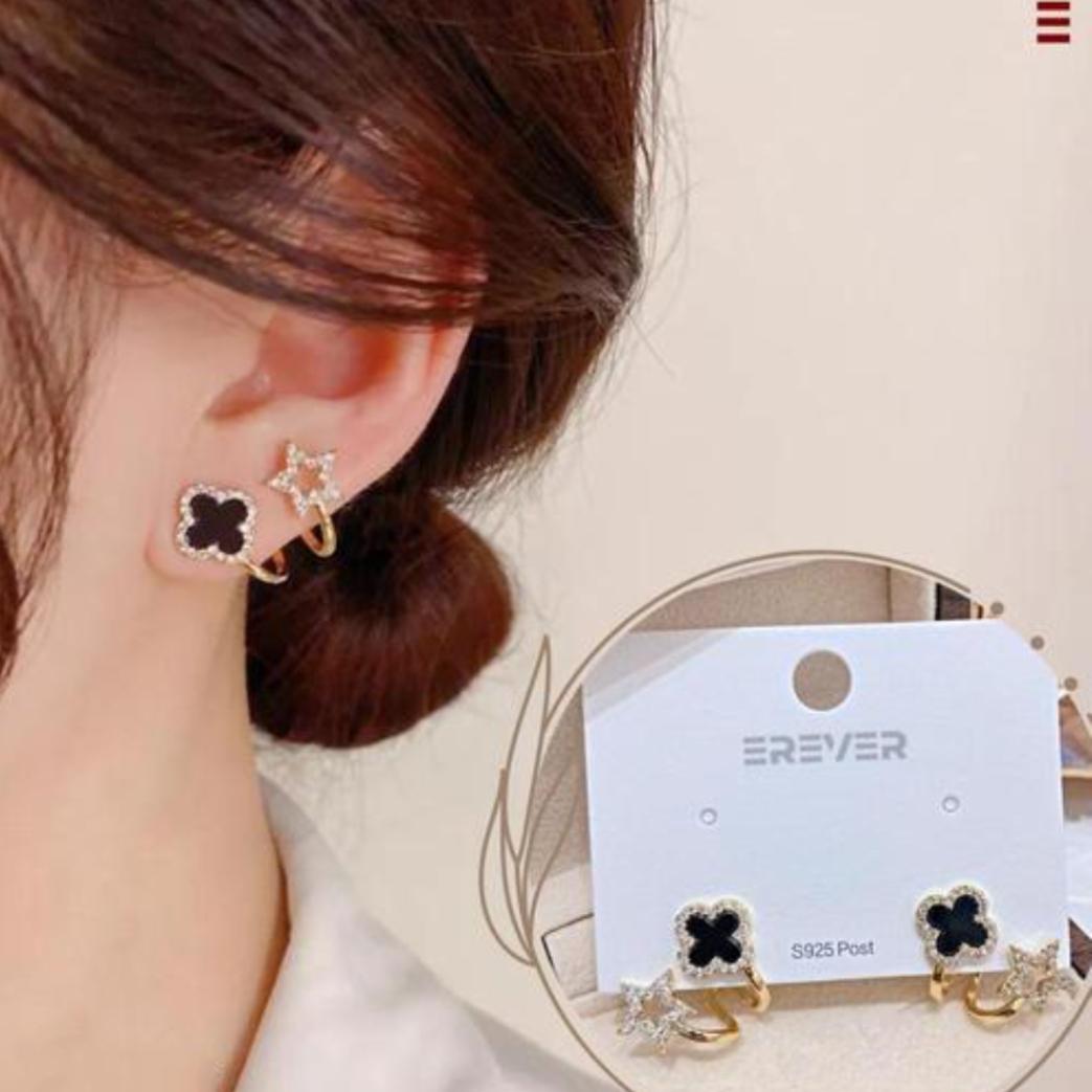 Korean Earrings : Vibrato live four leaf Clover