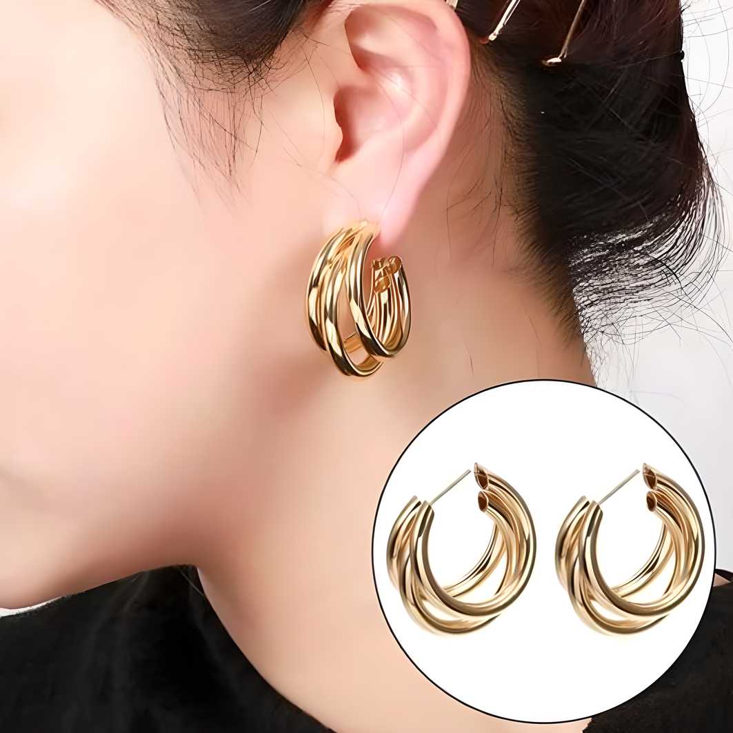 Silver plated korean Trihoop Earrings For Women and Girls